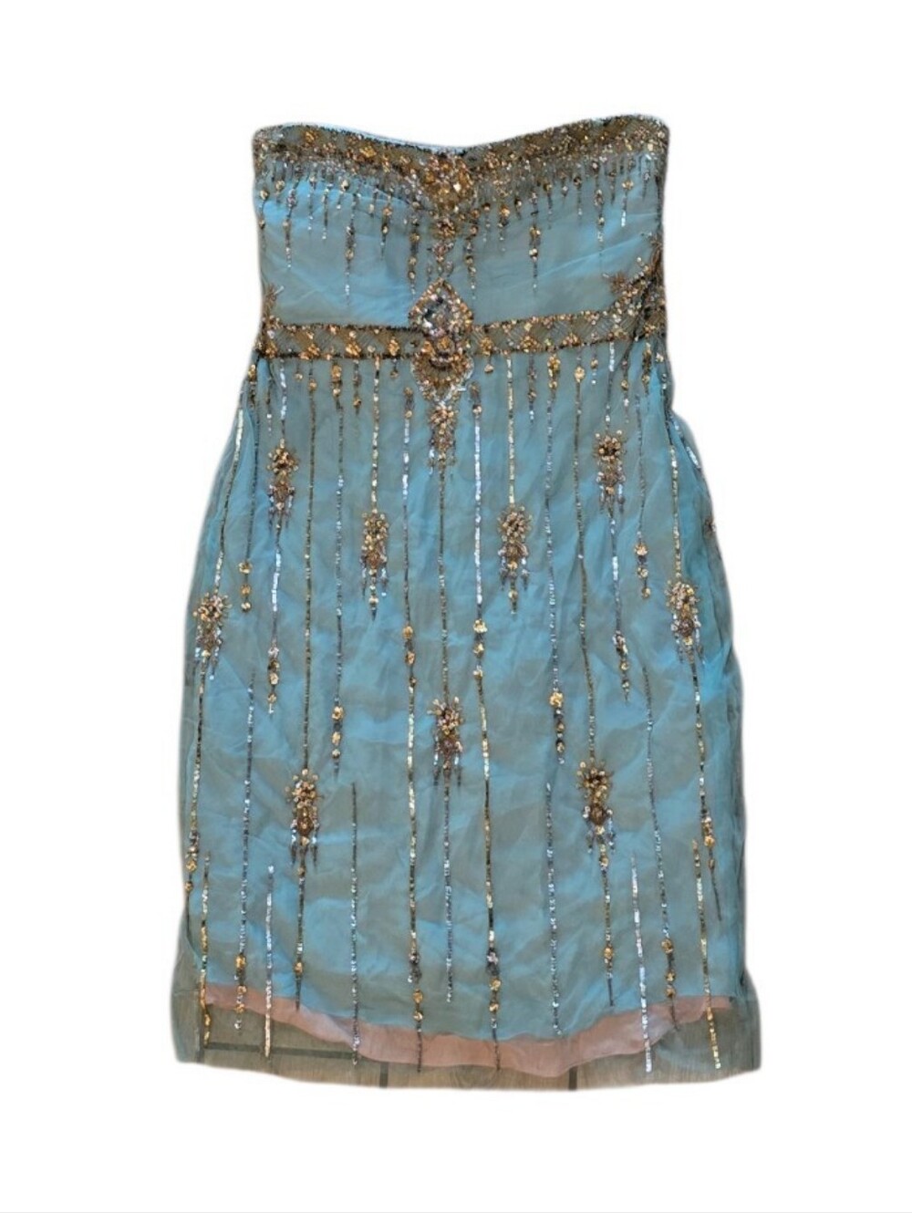 REEM ACRA Custom Strapless Sequin Dress Robin's Egg Blue Stunning